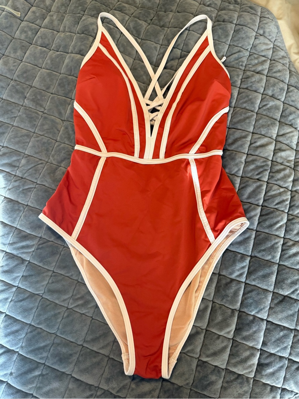 Cupshe Red One-Piece Swimsuit with White Trim